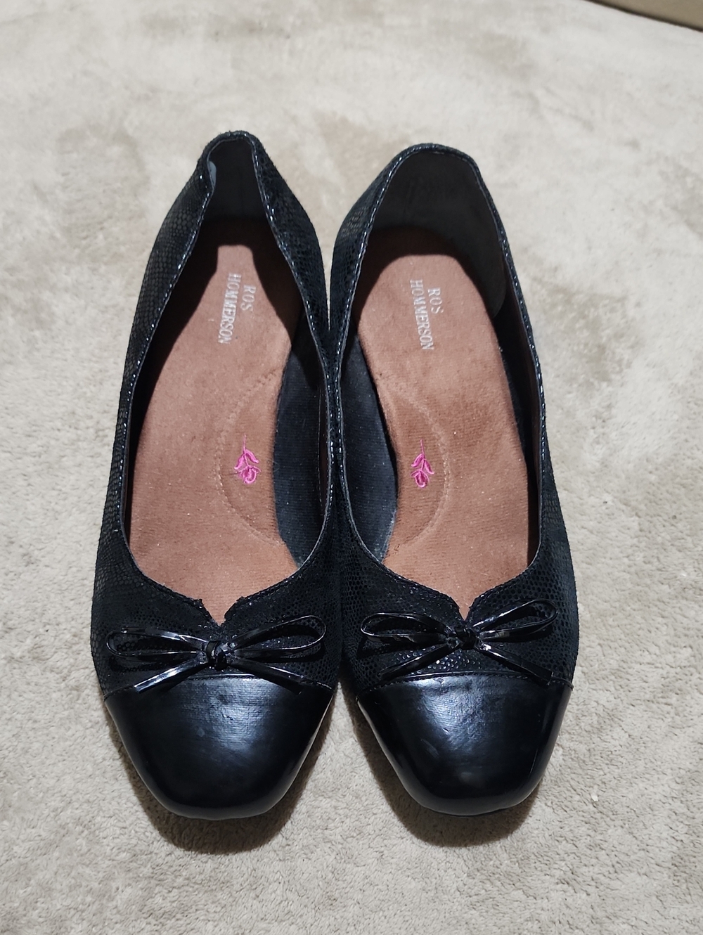 Ros Hommerson Navy Bow Low Block Heel Flats 7.5WW